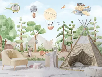 Copii Tapet Coji de fructe și Stick | Copii Pădure Animale care Zboară pictura Murala de Perete | Grădiniță Aeronave cu Animale Tapet